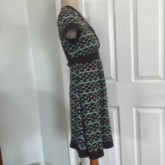 Vintage Wet Seal dress cut out back geometric pattern brown turquoise size L - Picture 4 of 10